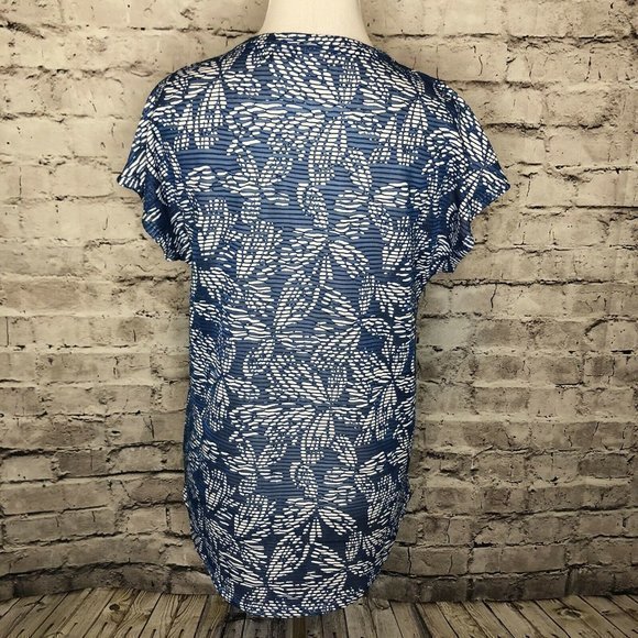 Chico's Blue White Floral Pattern Stella Mesh‎ Top - Picture 8 of 12